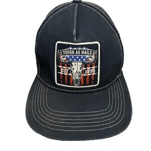 Cowboy Hardware Men's Blue Hat Bull Horns Tough As Nails Snapback Cap Distressed
